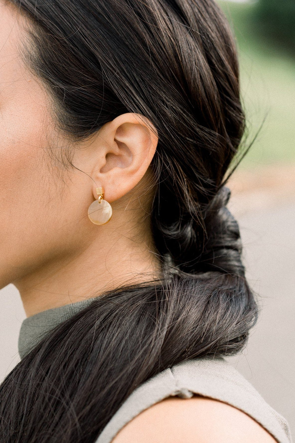 Circle Buffalo Horn Stud Dangle Earrings