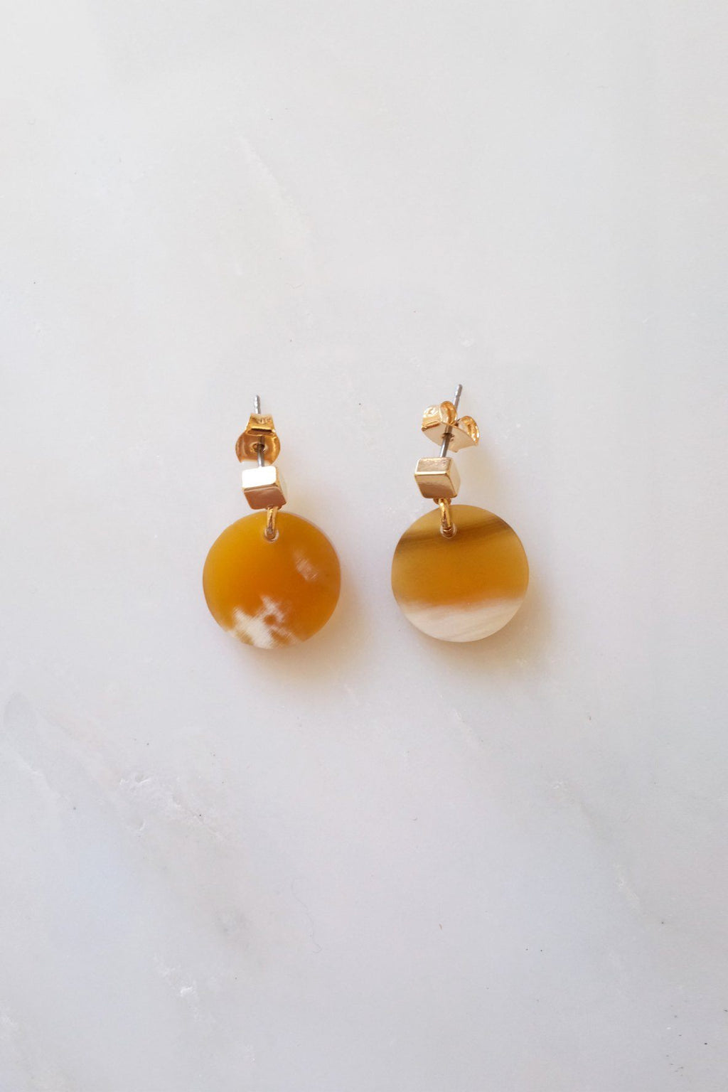 Circle Buffalo Horn Stud Dangle Earrings