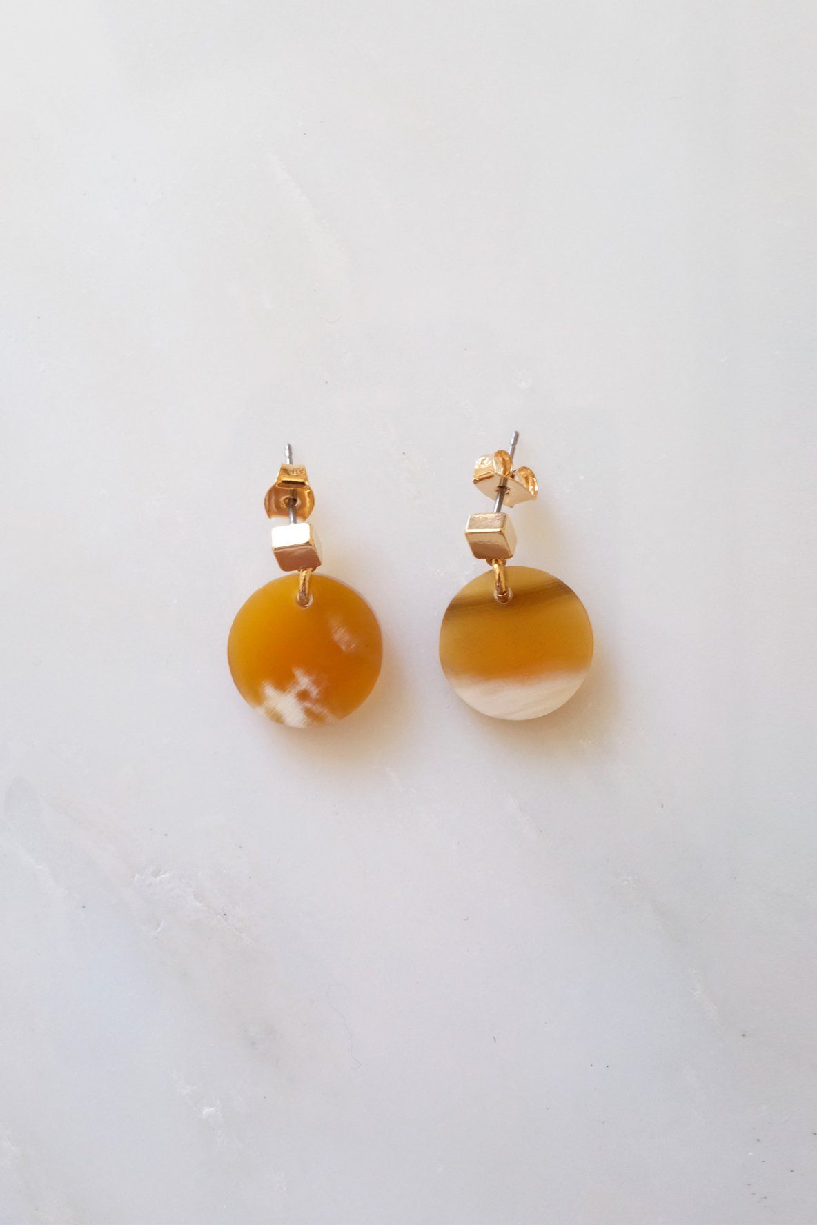 Circle Buffalo Horn Stud Dangle Earrings