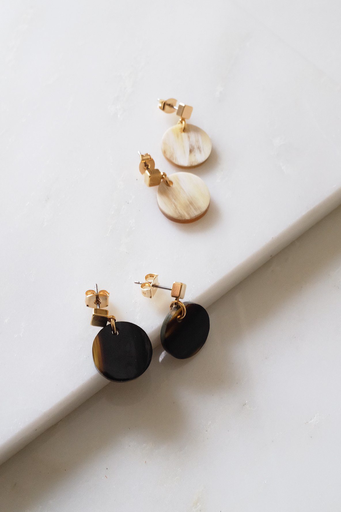 Circle Buffalo Horn Stud Dangle Earrings