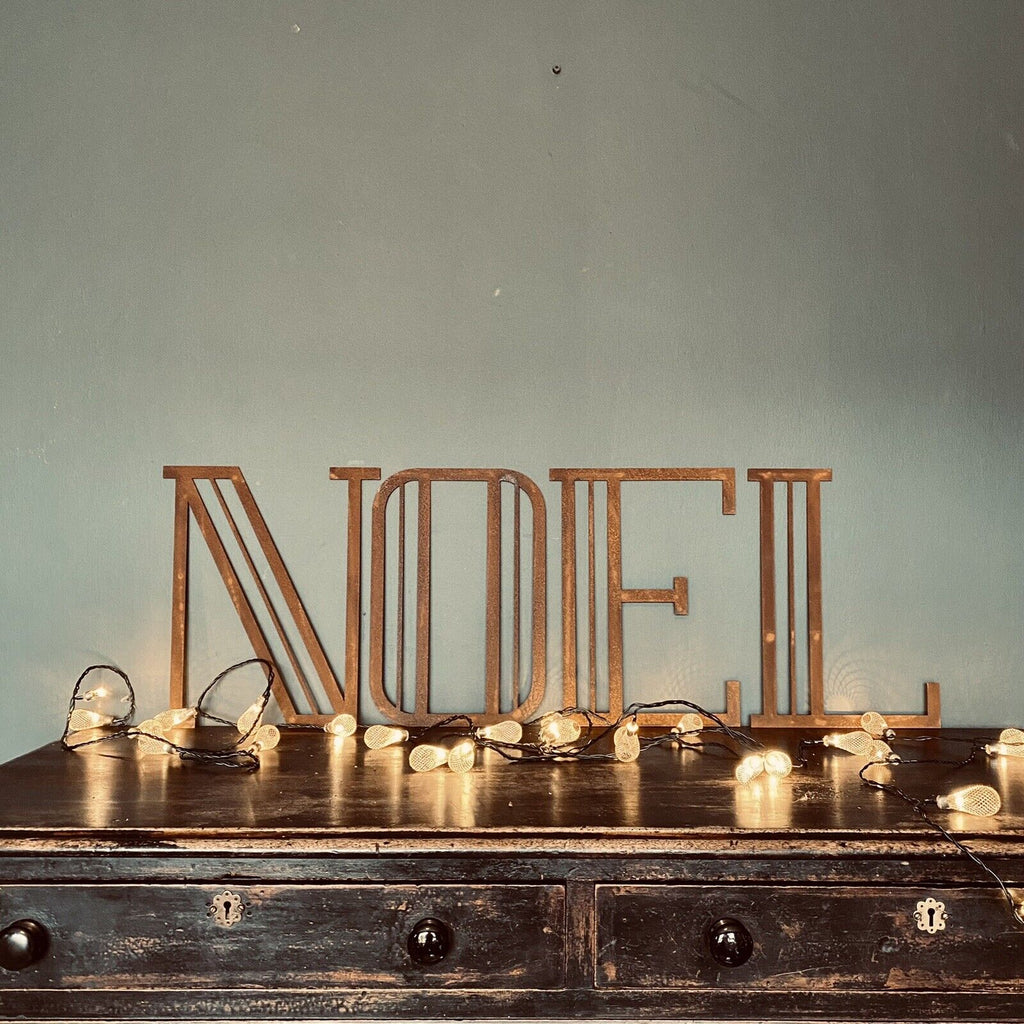 Christmas Mantle Fireplace Decoration NOEL In Rustic Rusted Art Deco Letters