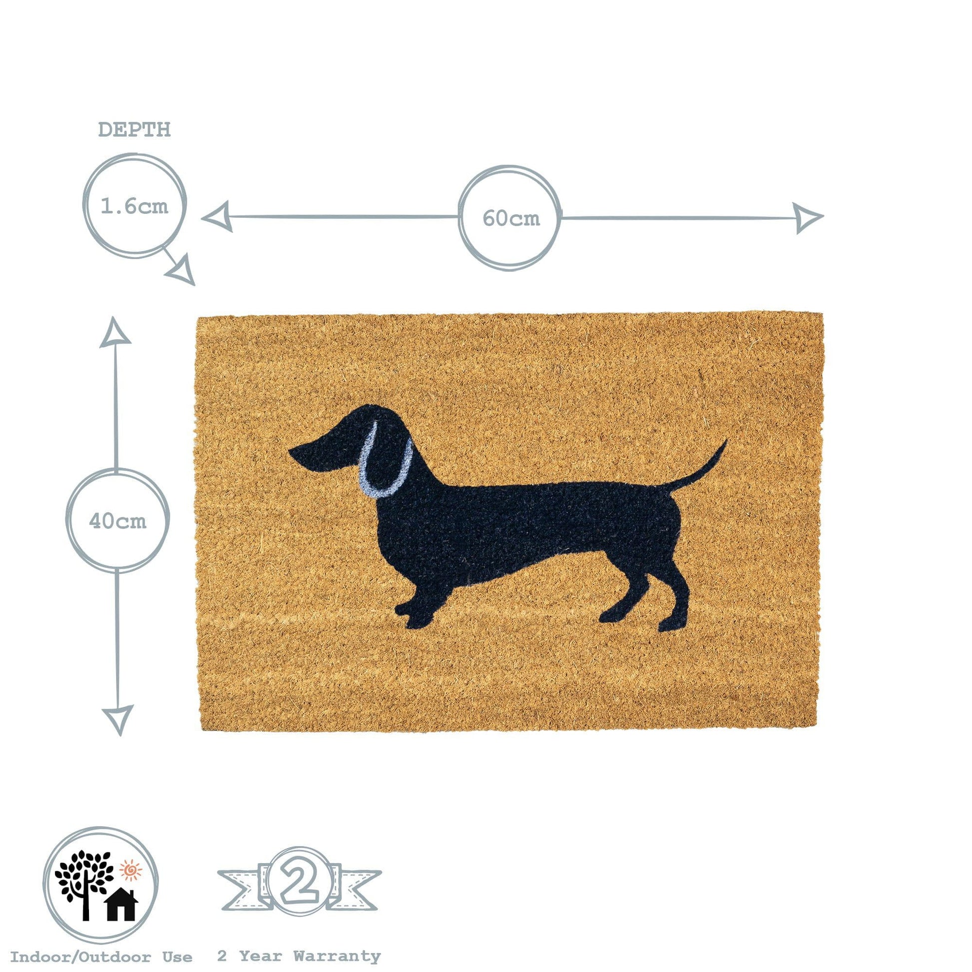 Sausage Dog Coir Door Mat 60cm x 40cm
