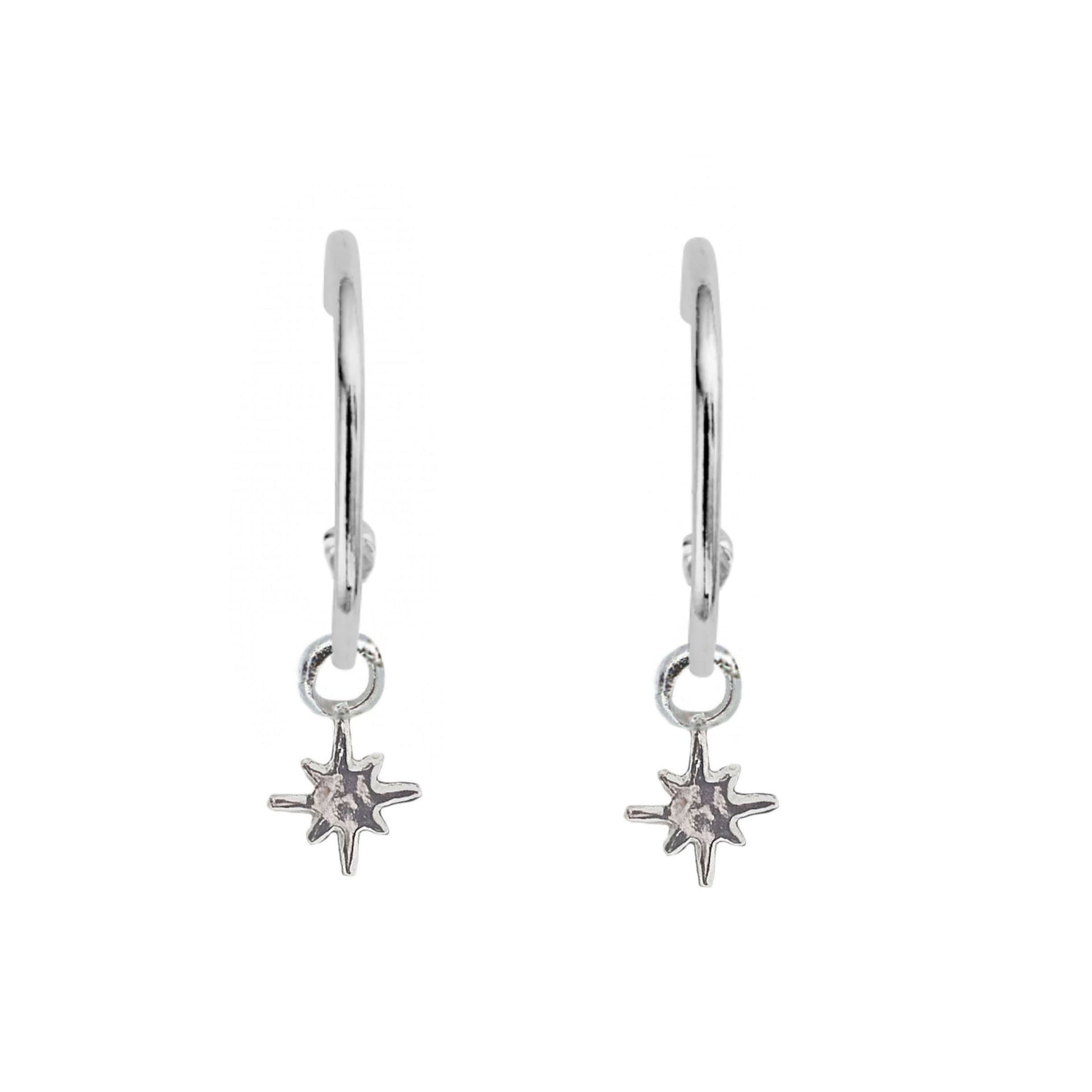 North Star Charm Hoops in Sterling Silver