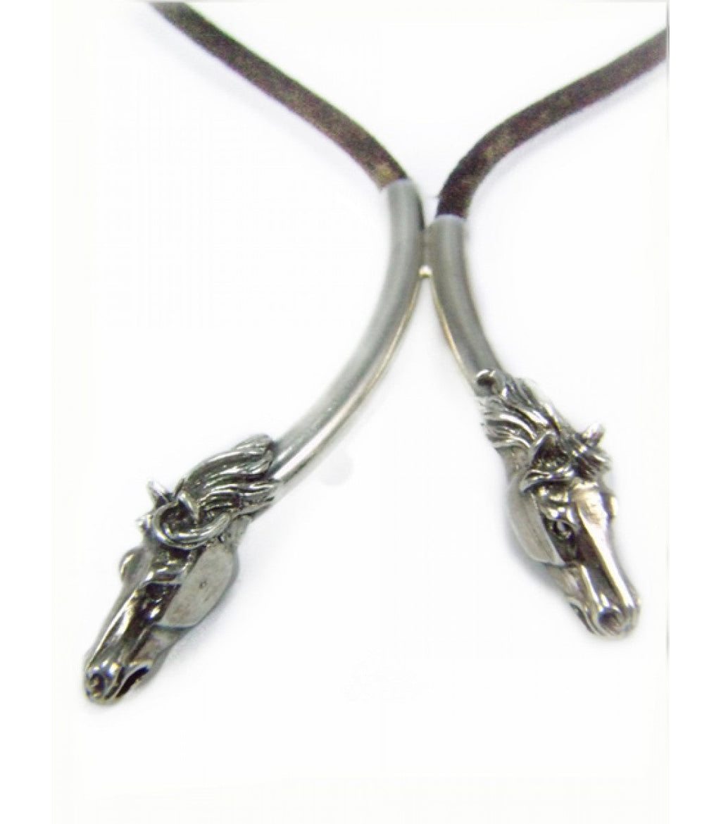 Silver Steed Two Horse Heads with Leather Cord Necklace