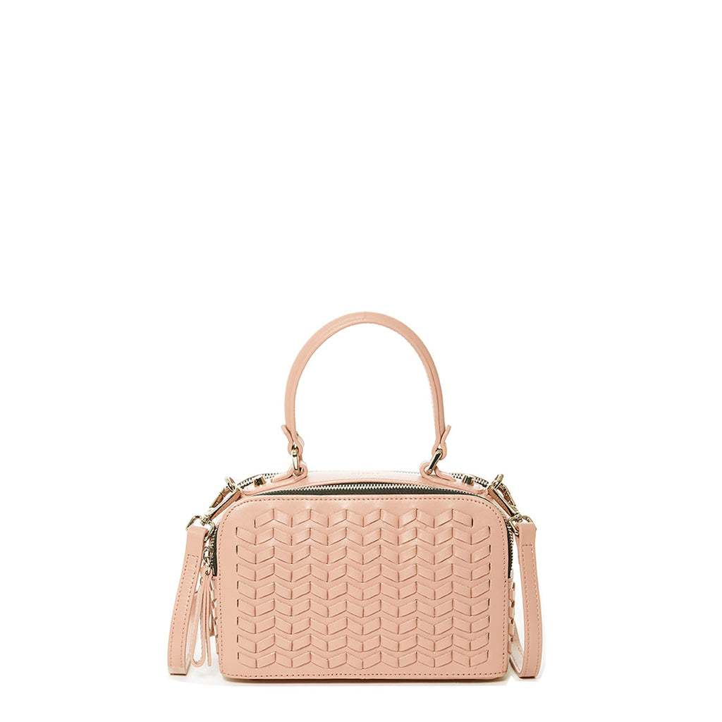 Pink Woven Leather Crossbody Bag for Women