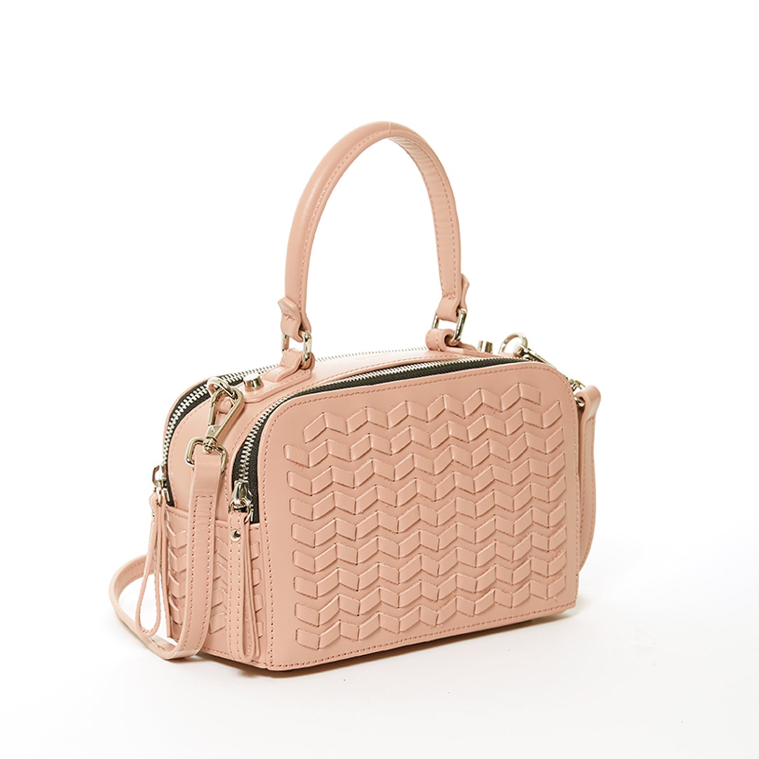 Pink Woven Leather Crossbody Bag for Women