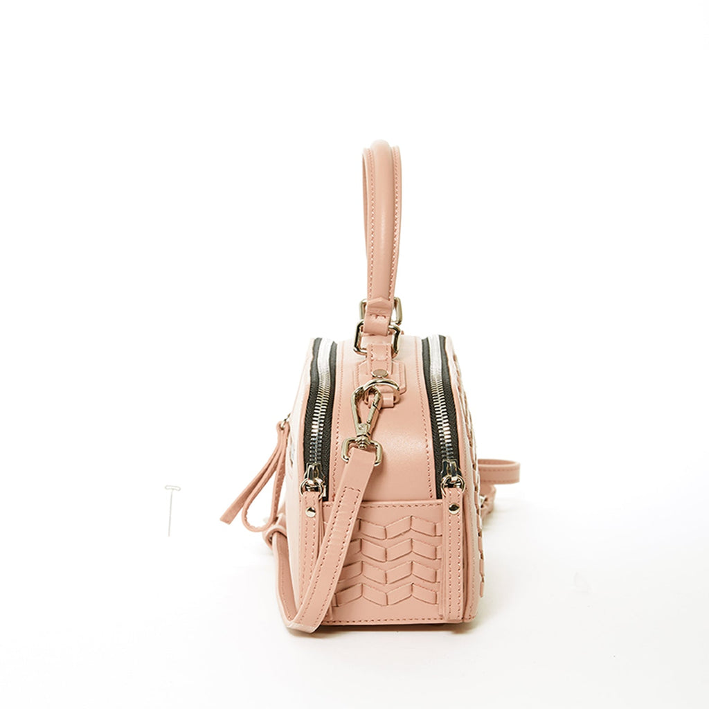 Pink Woven Leather Crossbody Bag for Women