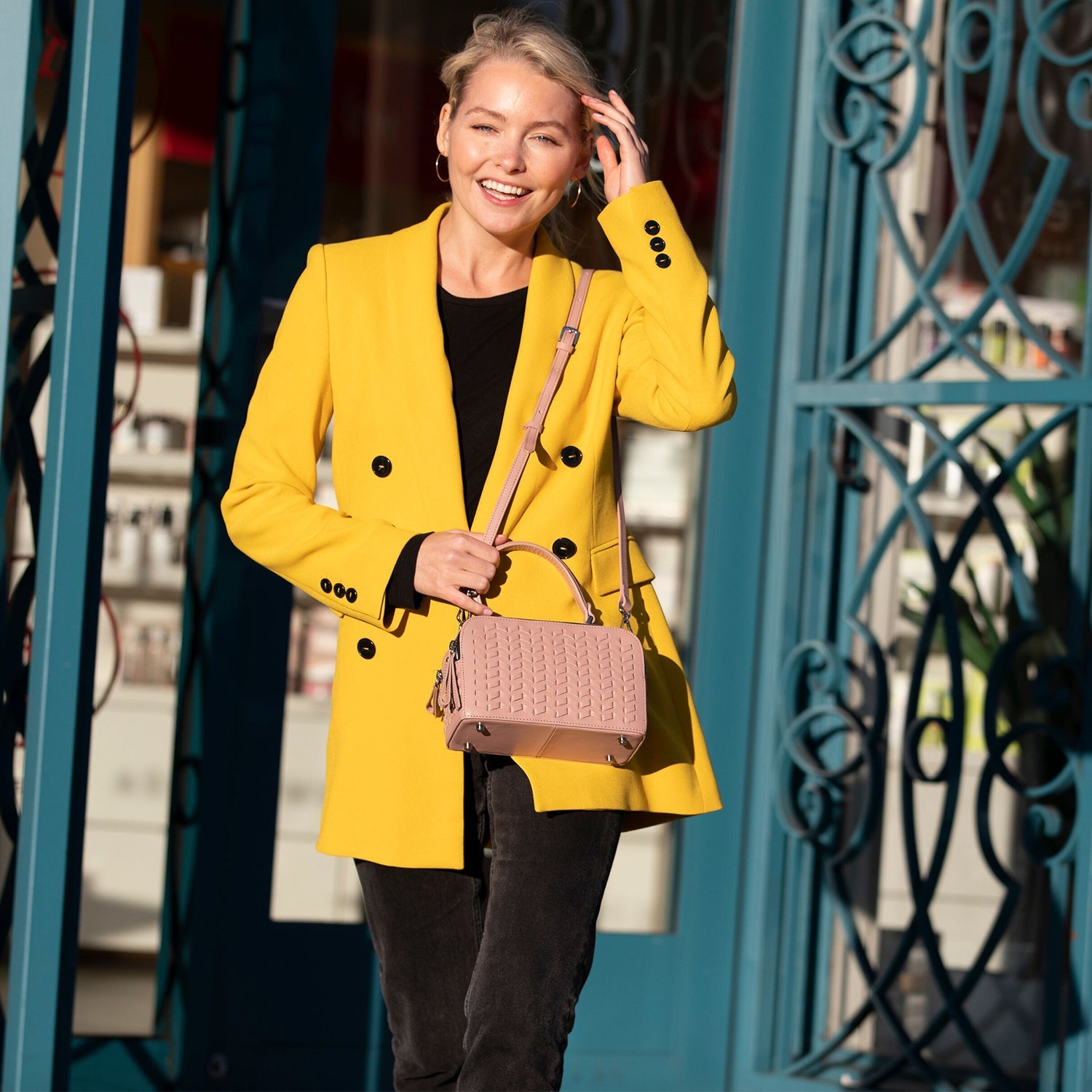 Pink Woven Leather Crossbody Bag for Women