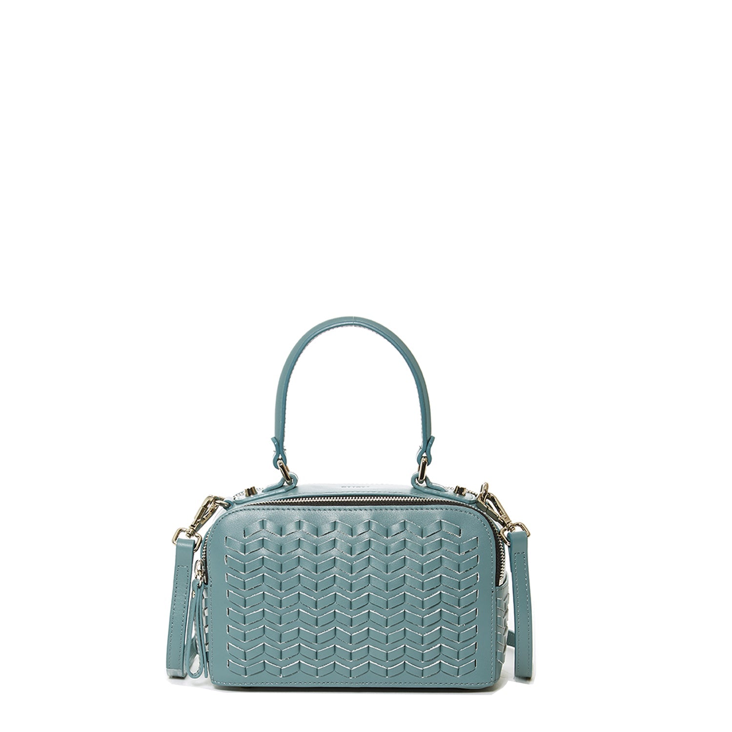 Woven Leather Crossbody Bag in Stone Blue