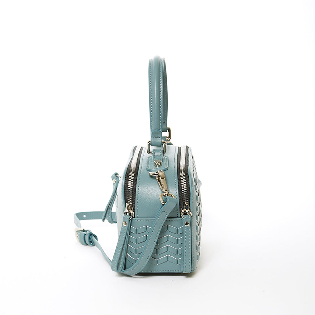 Woven Leather Crossbody Bag in Stone Blue