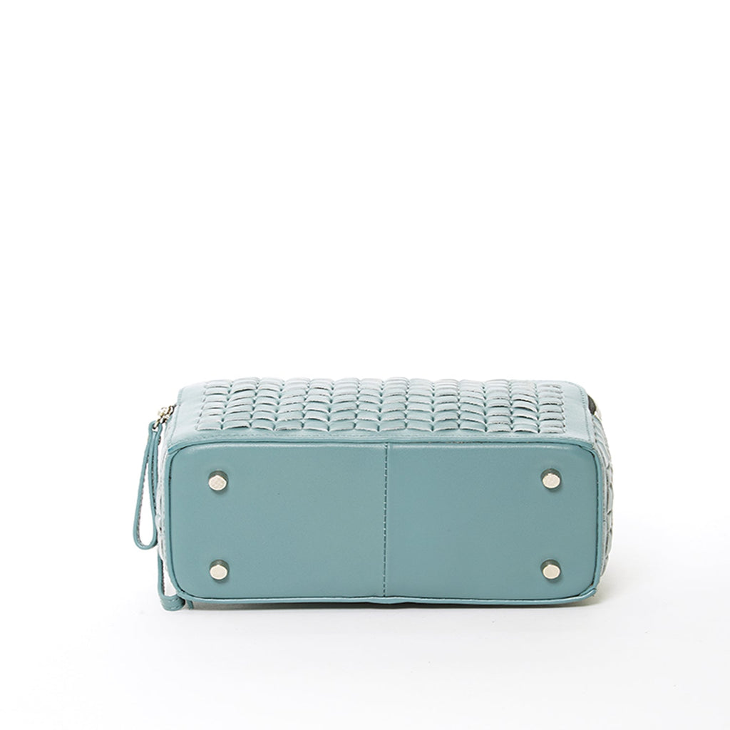 Woven Leather Crossbody Bag in Stone Blue