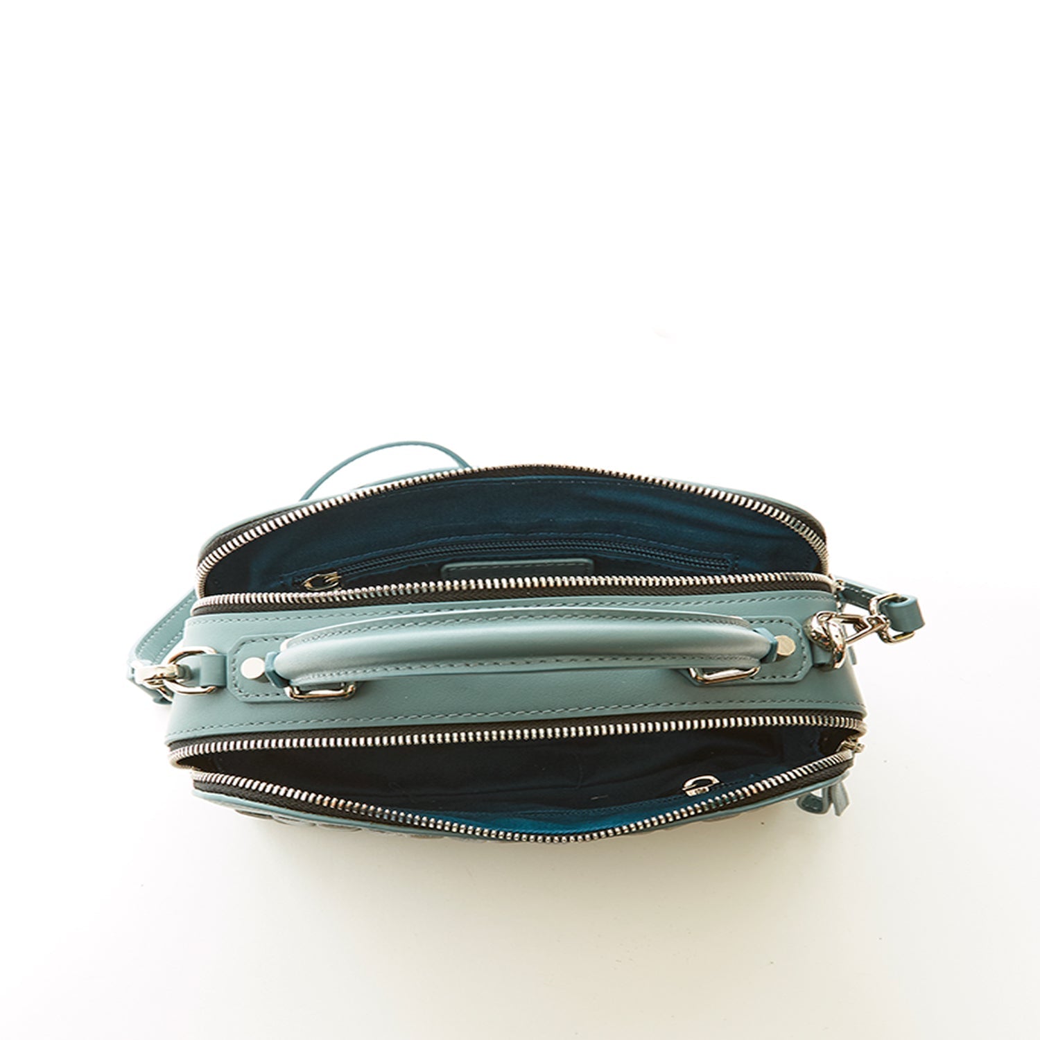 Woven Leather Crossbody Bag in Stone Blue