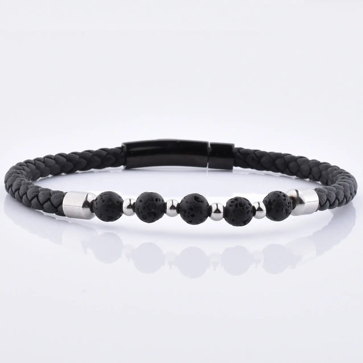 Natural Lava Stone Beaded Leather Bracelet