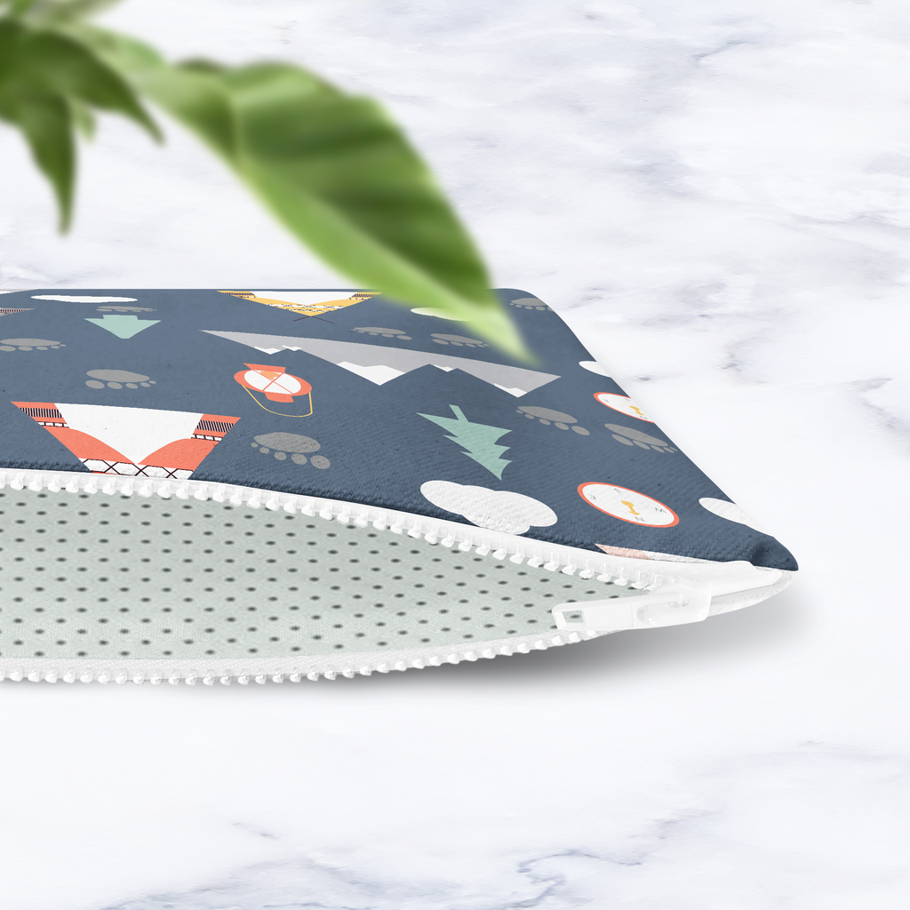 Navy Blue Scandinavian Camping Makeup Bag - Handmade Cosmetic Pouch