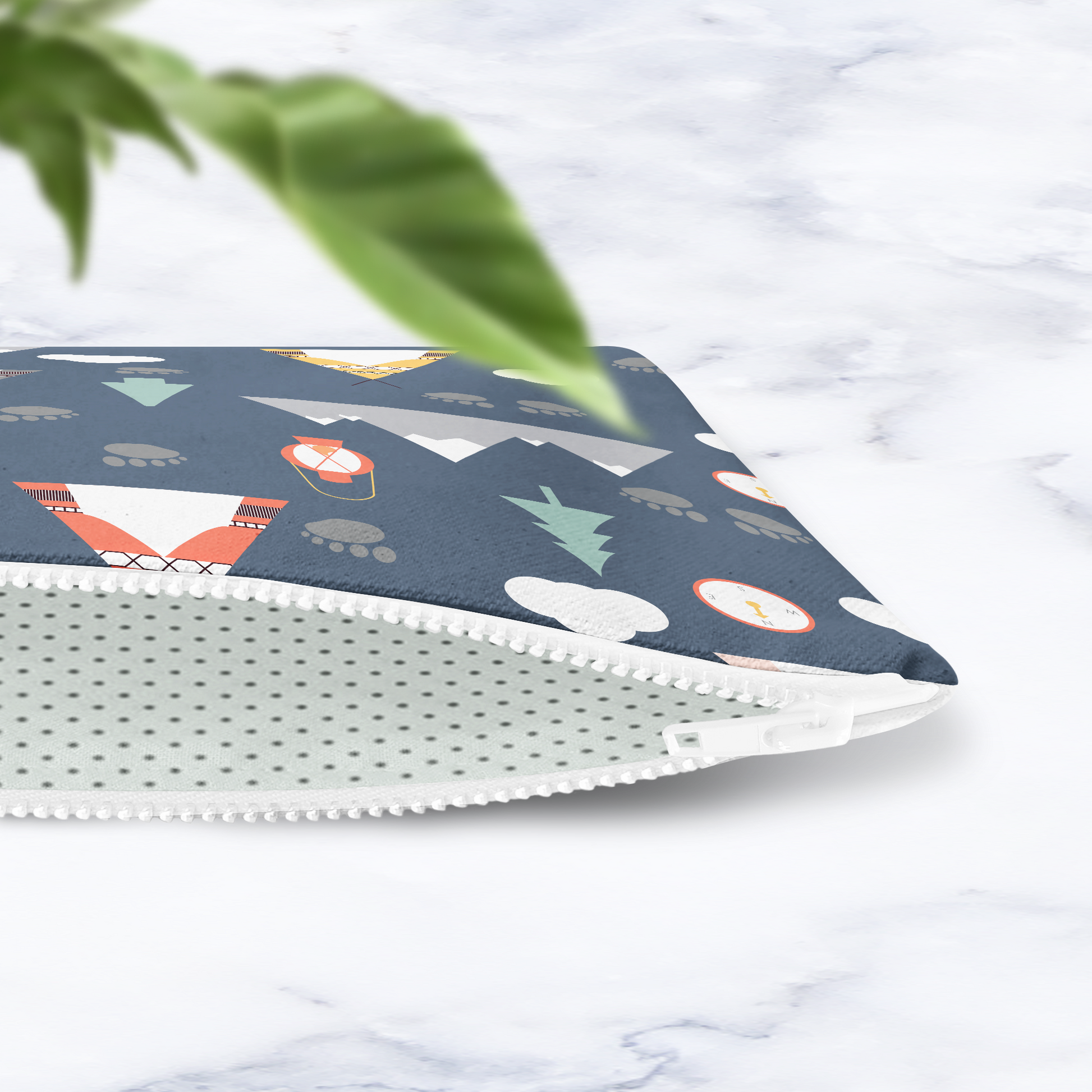 Navy Blue Scandinavian Camping Makeup Bag - Handmade Cosmetic Pouch