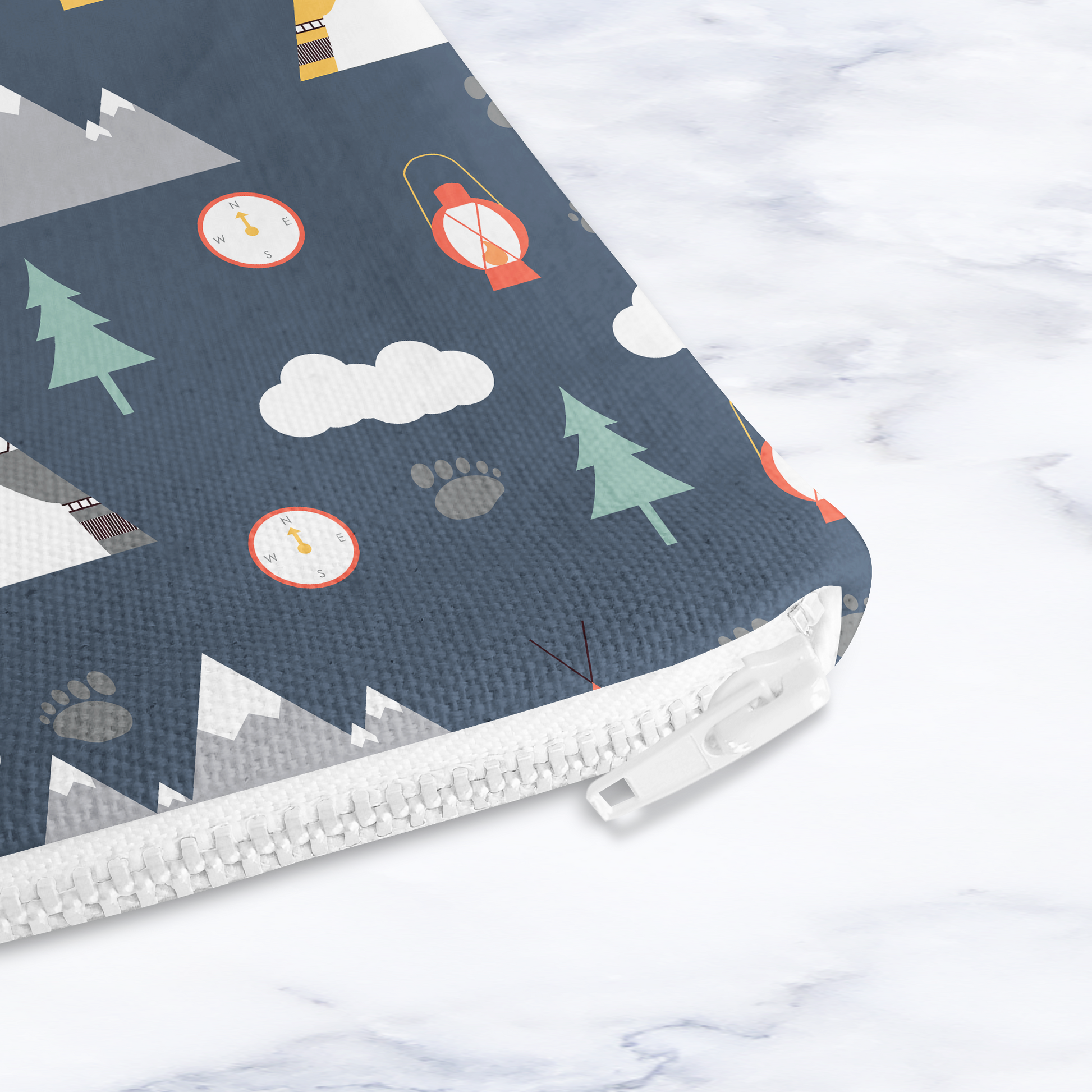 Navy Blue Scandinavian Camping Makeup Bag - Handmade Cosmetic Pouch