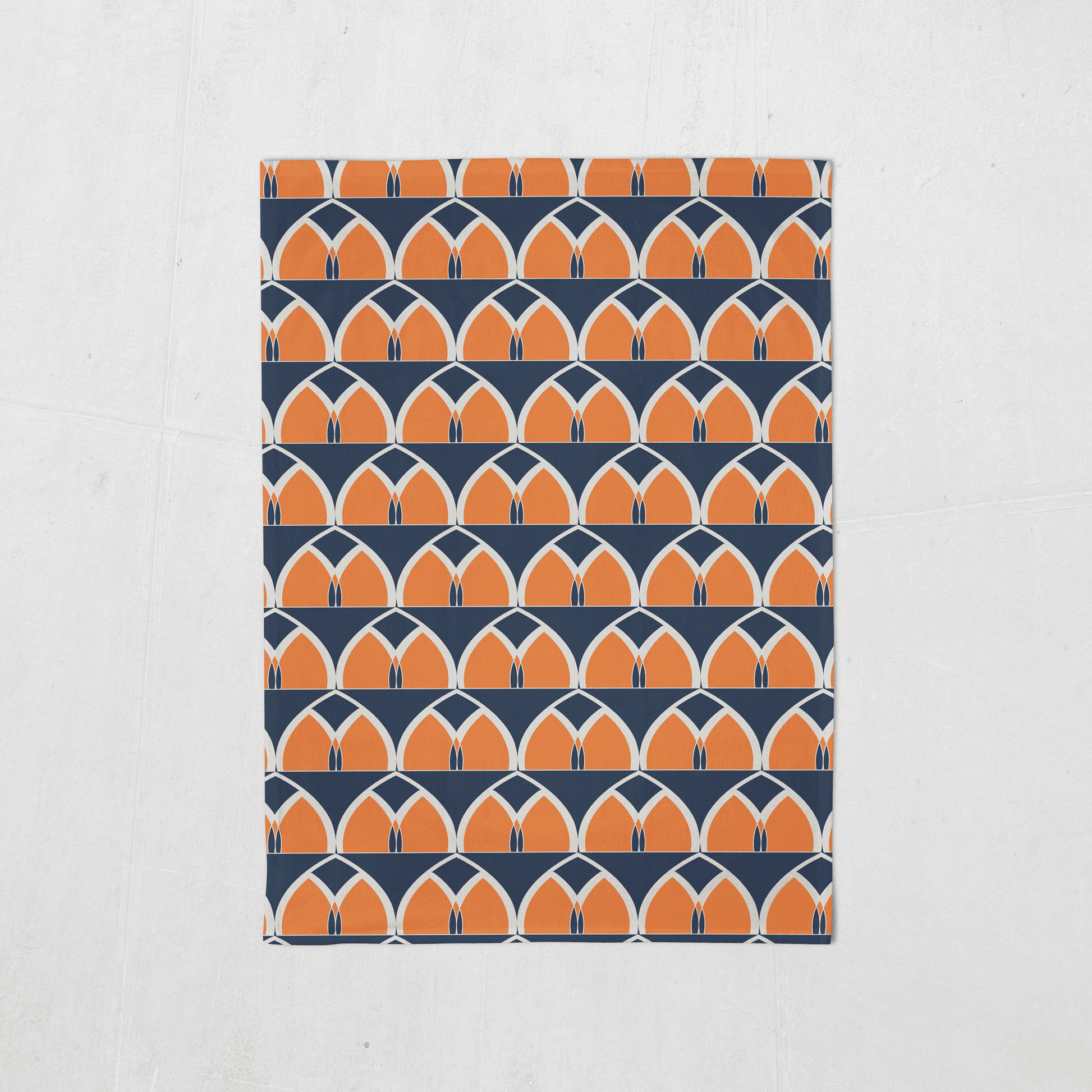 Blue and Orange Tea Towel with a Geometric Arches Design, Dish Towel, Kitchen Towel