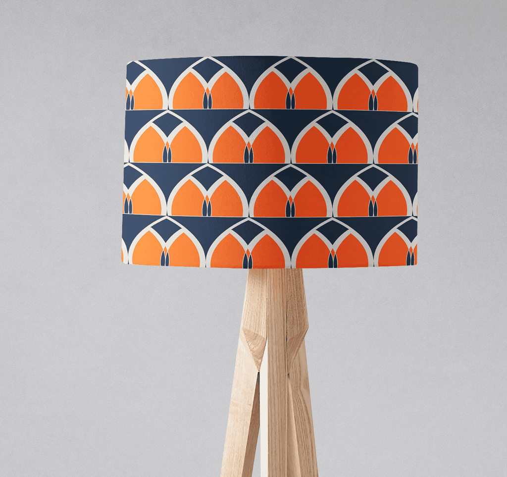 Navy Blue and Orange Retro Geometric  Design Lampshade, Ceiling or Table Lamp Shade