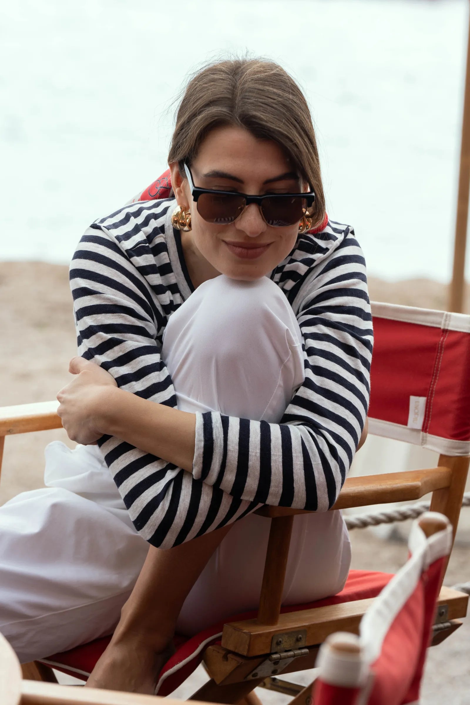 Women's Long Sleeve Striped Linen T-Shirt