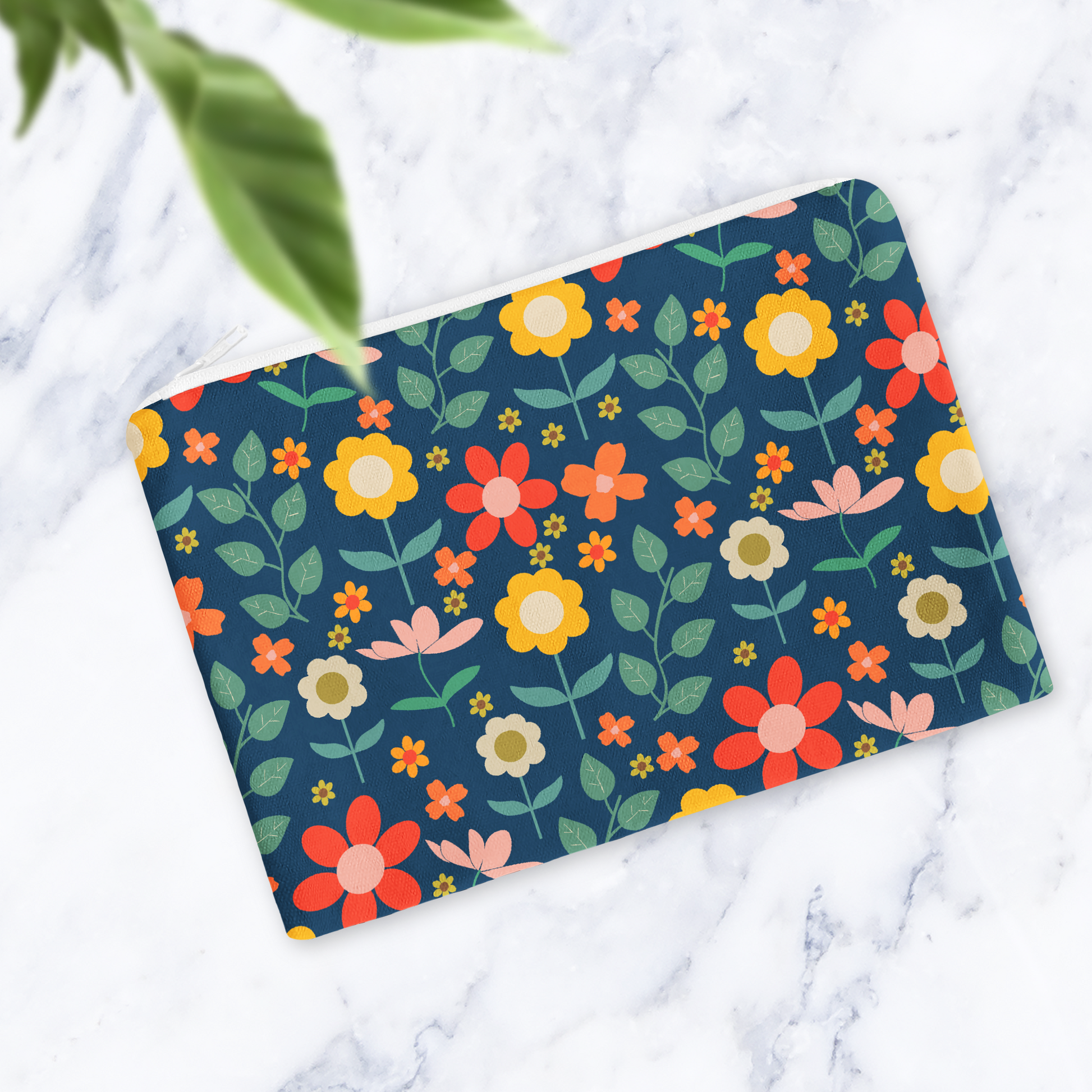 Navy Floral Make Up Bag