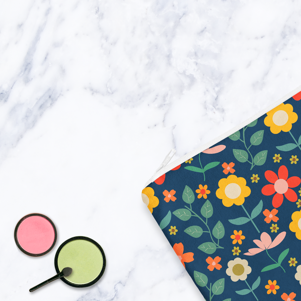 Navy Floral Make Up Bag