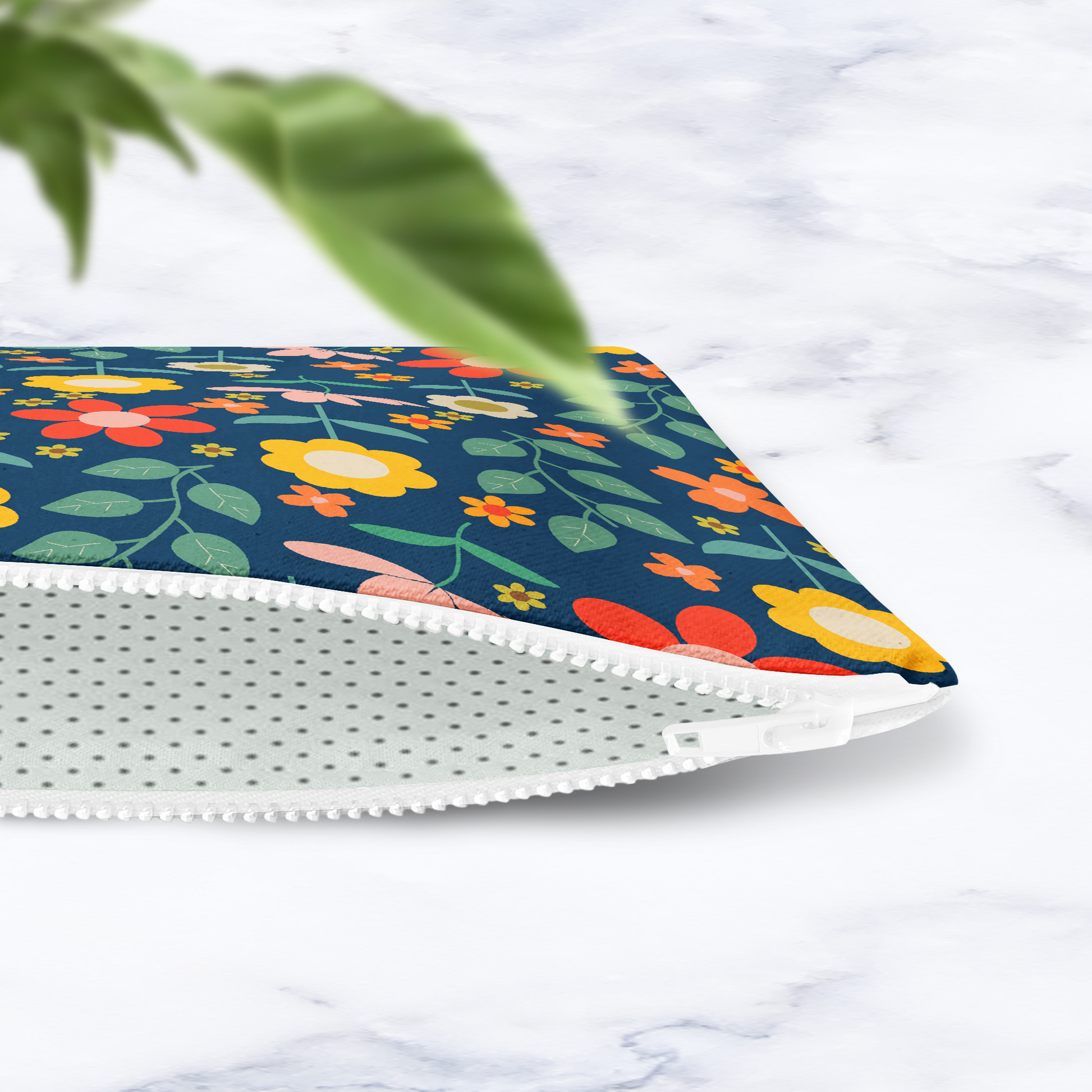 Navy Floral Make Up Bag