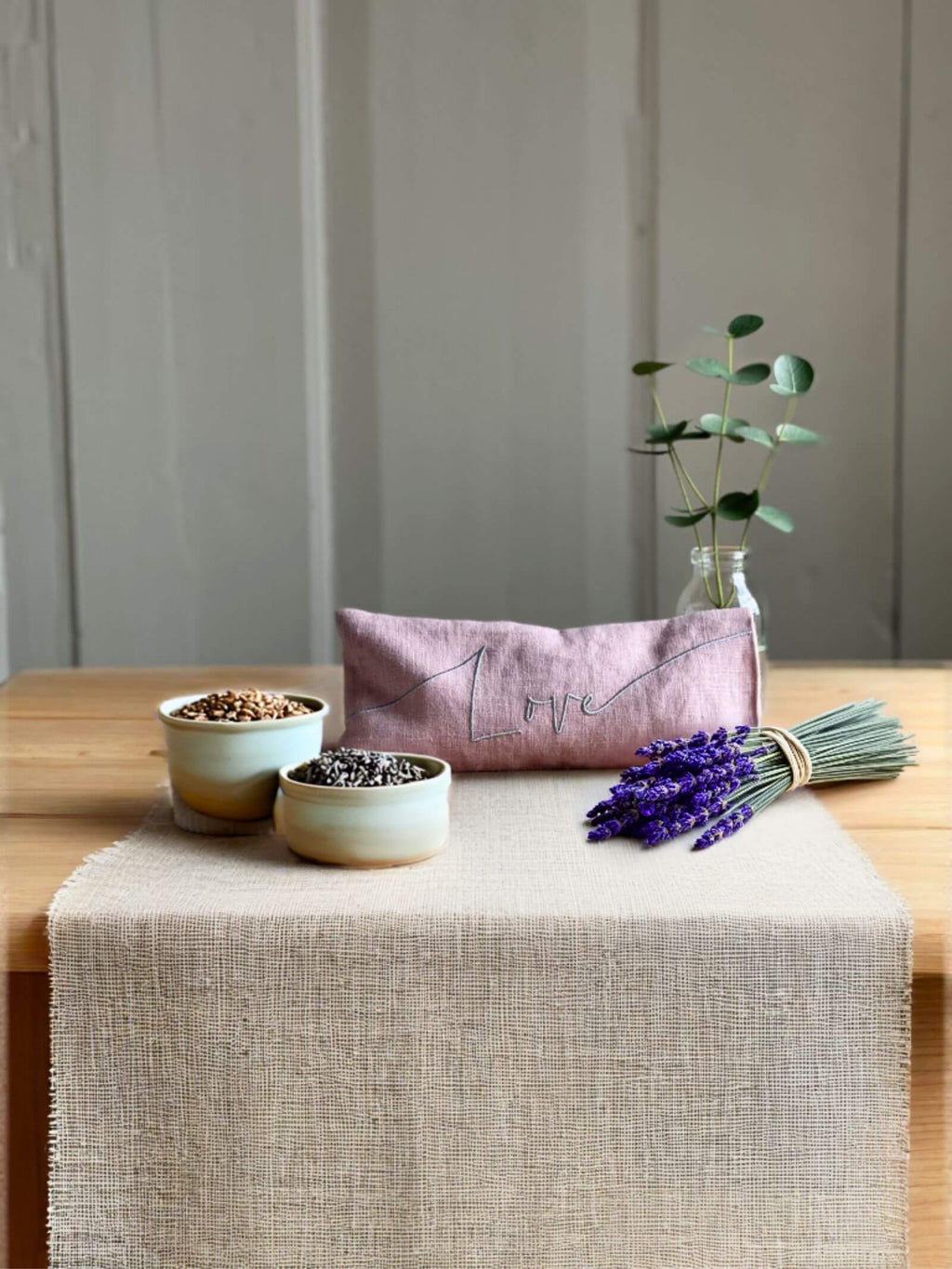 Love Embroidered Linen and Lavender Eye Pillow