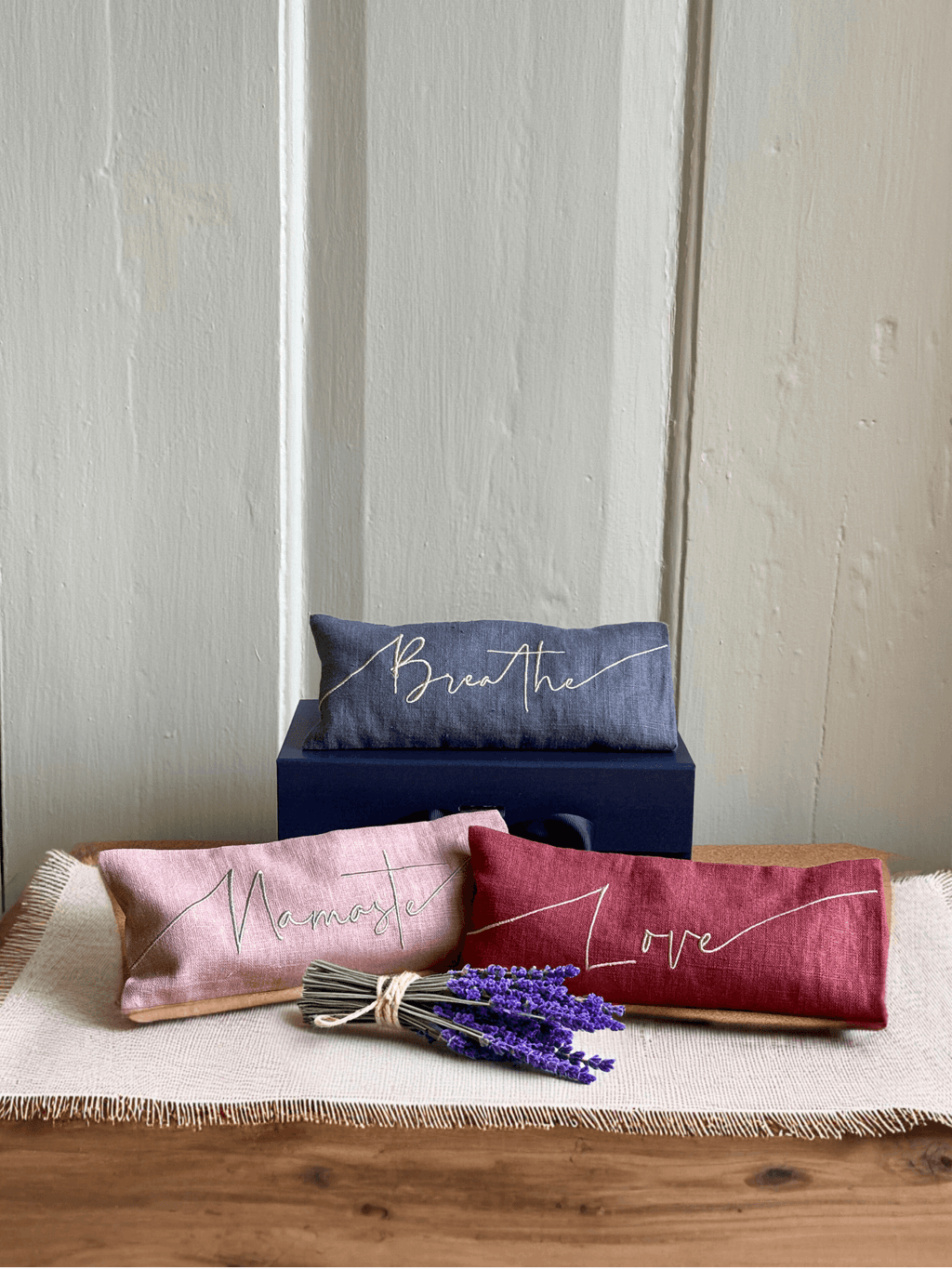 Breathe Embroidered Linen and Lavender Eye Pillow