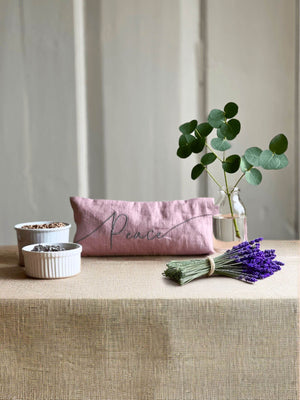 Peace Embroidered Linen and Lavender Eye Pillow