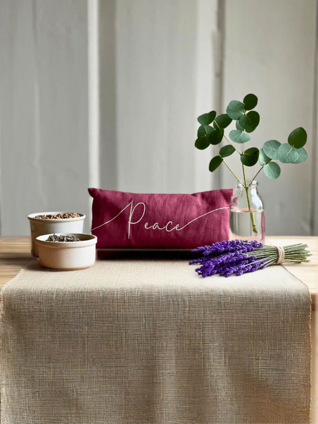 Peace Embroidered Linen and Lavender Eye Pillow