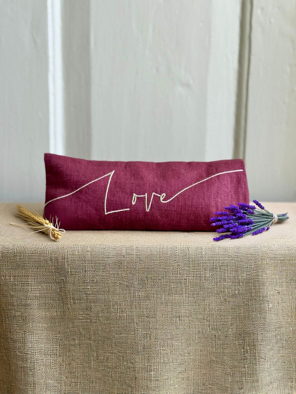 Love Embroidered Linen and Lavender Eye Pillow