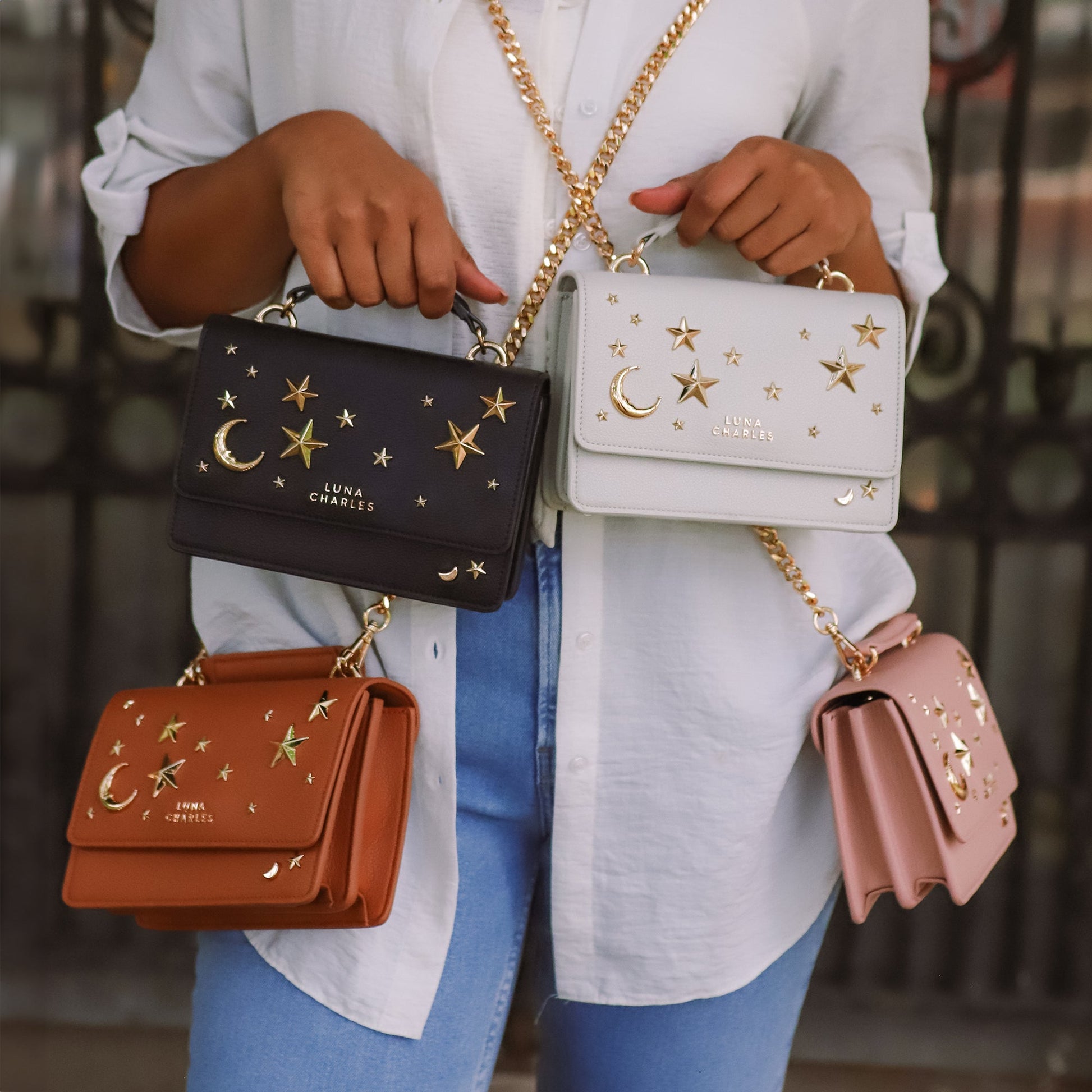 Nova Star Studded Handbag - Black & Gold