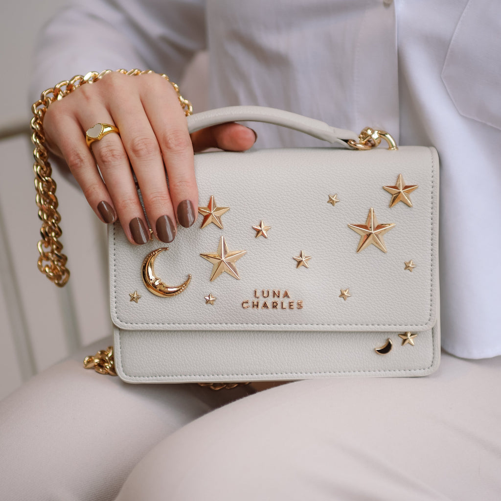 Nova Star Studded Handbag - Grey & Gold