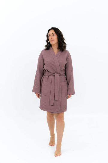 Short Waffle Fabric Robe for Women