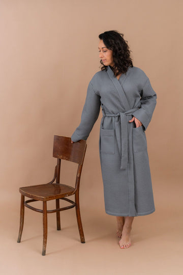 Waffle Robe for Women - Classic Model with Pockets and Belt | 100% Cotton, Handmade in Latvia by Nuss at www.brixbailey.com