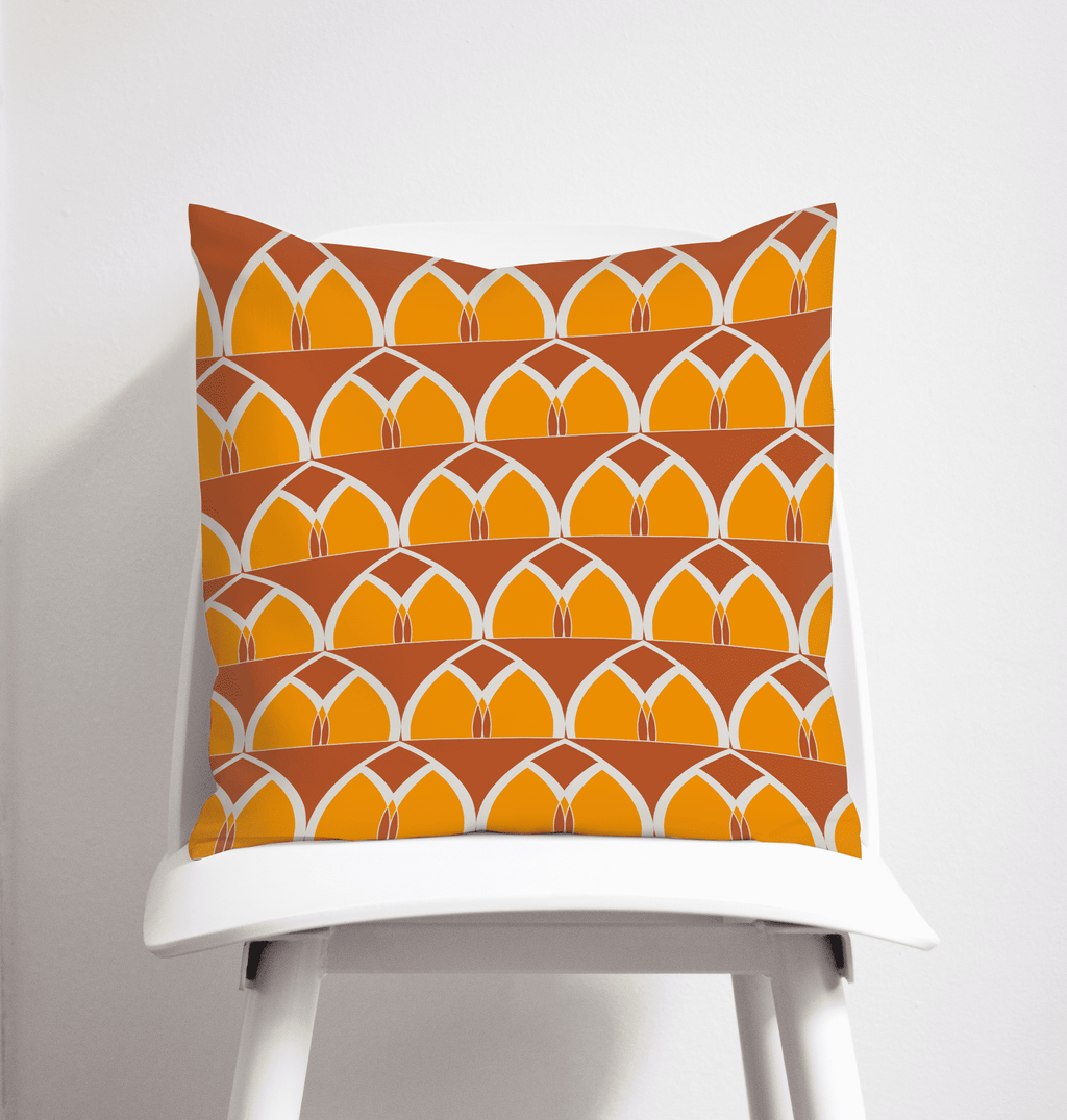 Orange and Yellow Geometric Arches Design Cushion, Throw Pillow