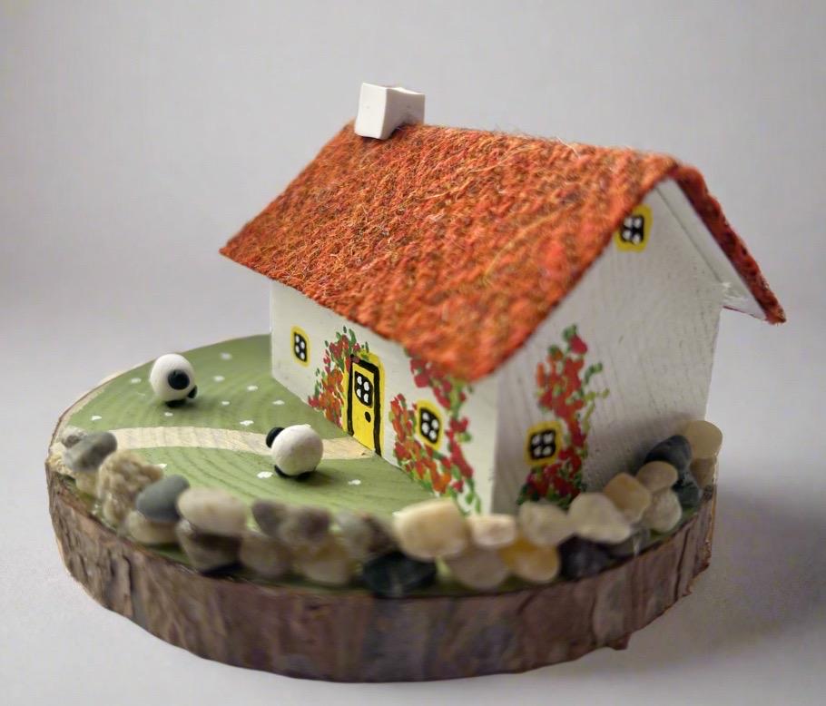 Autumnal Harris Tweed Miniature Scottish Bothy with Log Store & Sheep