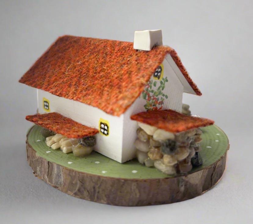 Autumnal Harris Tweed Miniature Scottish Bothy with Log Store & Sheep
