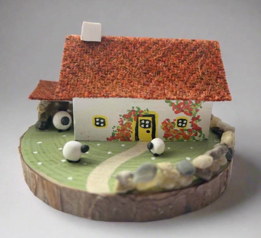 Autumnal Harris Tweed Miniature Scottish Bothy with Log Store & Sheep