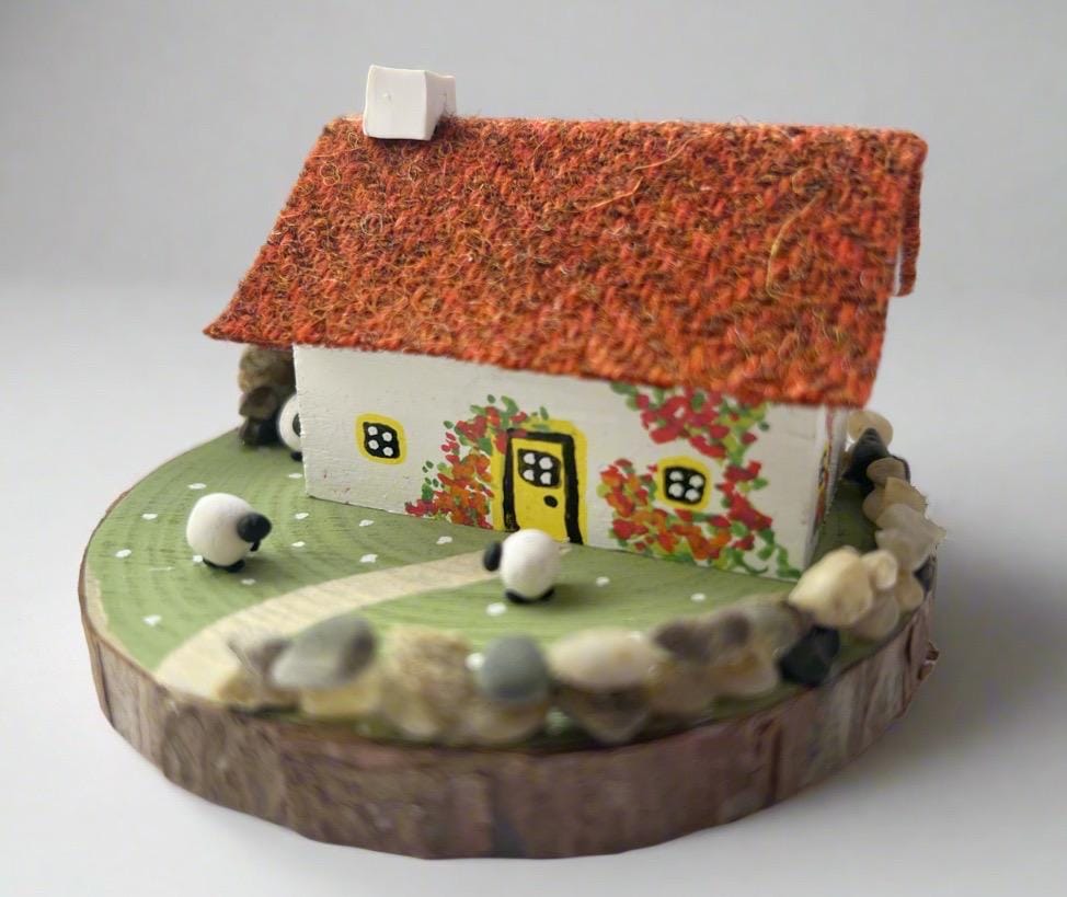 Autumnal Harris Tweed Miniature Scottish Bothy with Log Store & Sheep