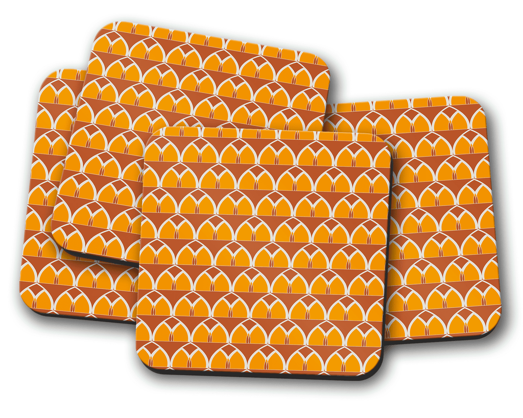 Orange and Yellow Geometric Arches Design Coaster, Table Decor Drinks Mat