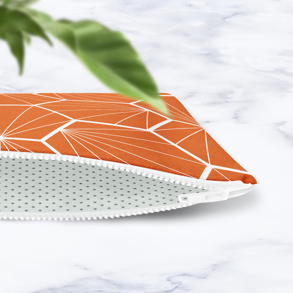 Handmade Orange Geometric Makeup Bag – Water-Resistant Cosmetic Pouch – Modern Travel Toiletry Bag