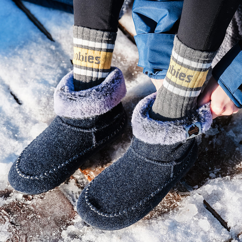 Ossa High Slipper Boot in Navy and Grey