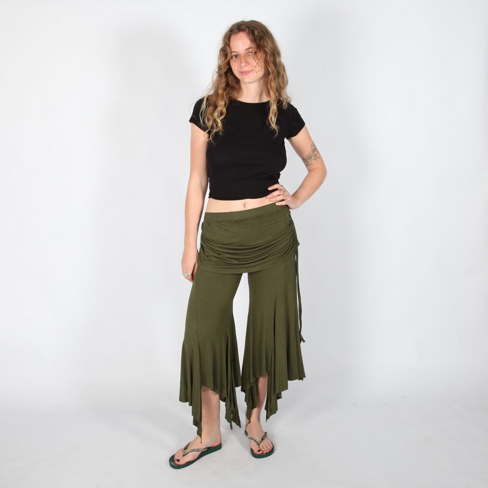 Hanky Hem Culotte Trousers in Olive Green