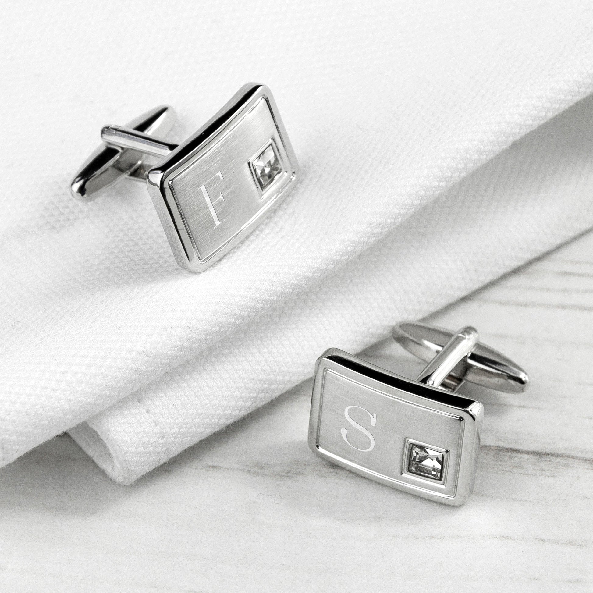 Personalised Rhodium Plated Birthstone Crystal Cufflinks