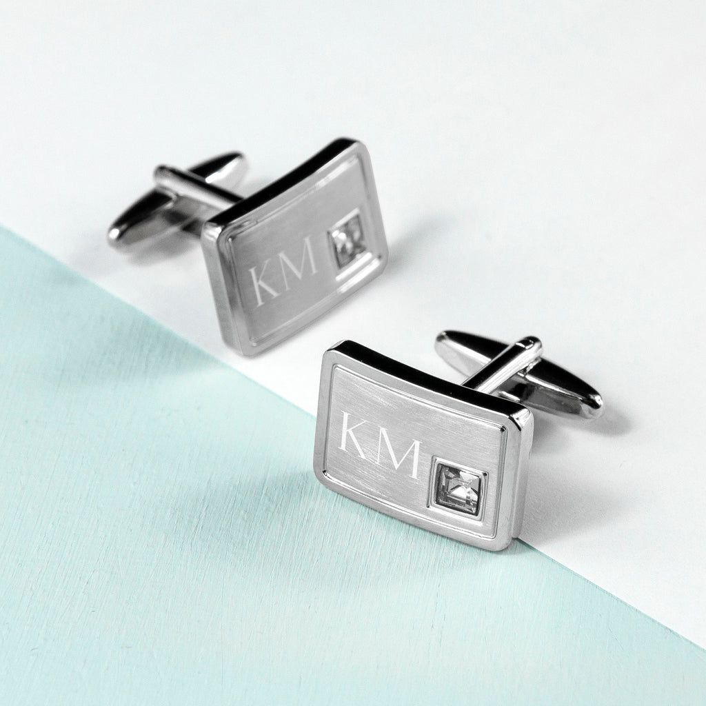 Personalised Rhodium Plated Birthstone Crystal Cufflinks