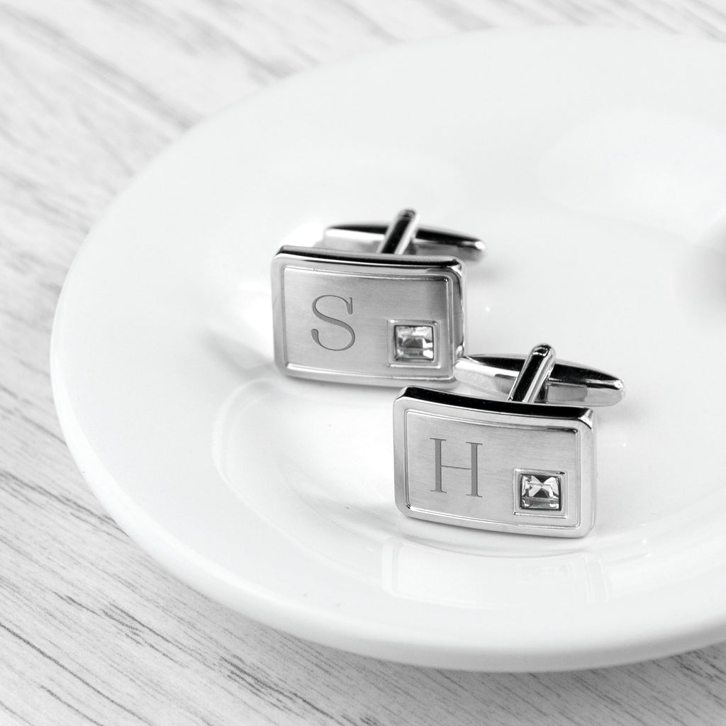 Personalised Rhodium Plated Birthstone Crystal Cufflinks
