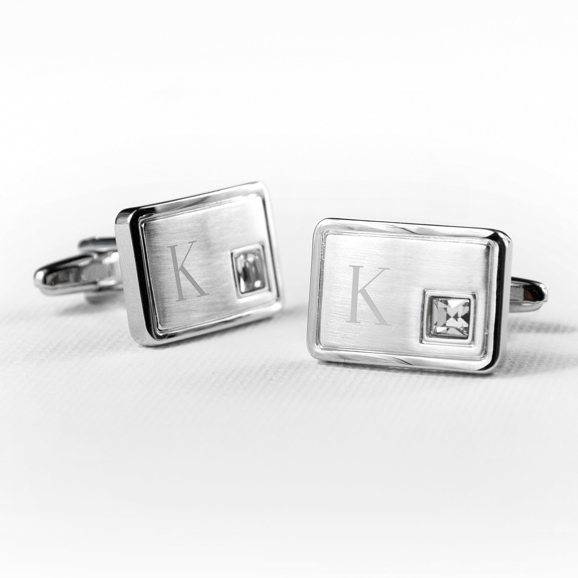 Personalised Rhodium Plated Birthstone Crystal Cufflinks