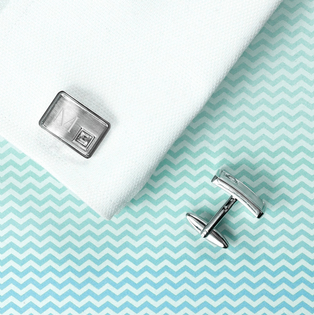 Personalised Rhodium Plated Birthstone Crystal Cufflinks