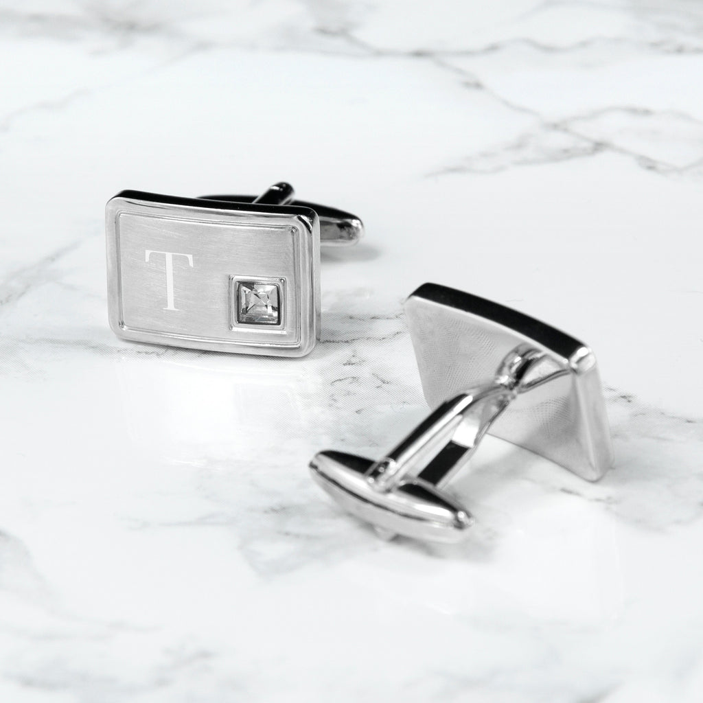 Personalised Rhodium Plated Birthstone Crystal Cufflinks